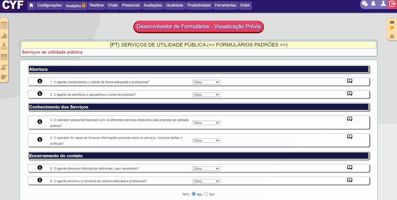 Formulário de Monitoria de Qualidade para Serviços de Utilidade Pública 