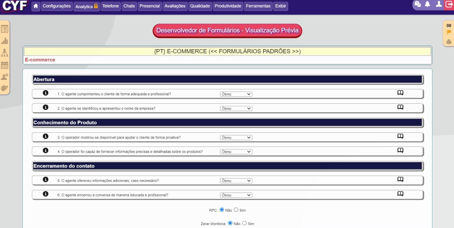 Formulário de Monitoria de Qualidade para E-Commerce 