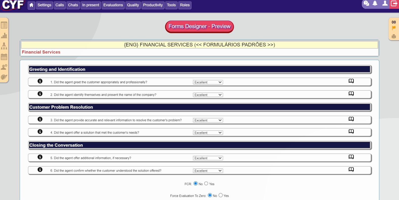 Quality Monitoring Scorecard for Financial Services